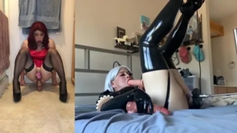 Sissy Candy - Latex Maid Reamed In Pussy By Fucking Machine