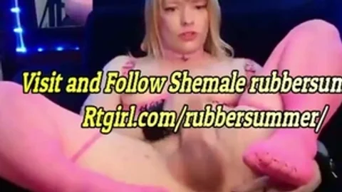 Pink Stockings American Blonde Shemale With Sexy Feet Legs Tugs Her Dick On Cam