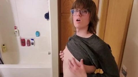 Trans Girl Stephanie Sprays Massive Cumshot All Over Bathroom Floor