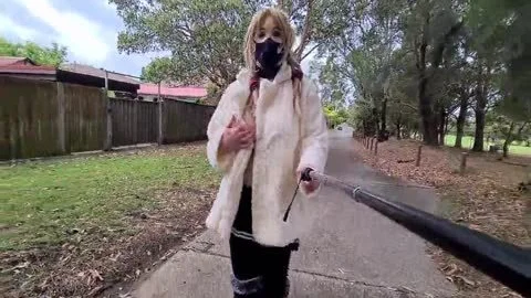 Exhibitionist Whore Flashing In A Fur Coat By A Busy Road