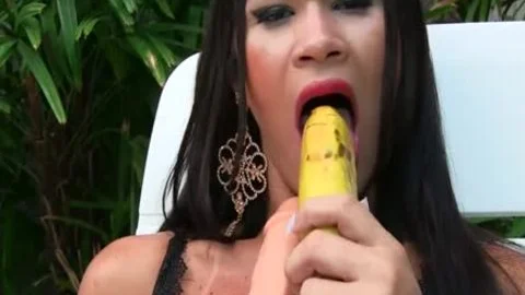 Sensual tgirl Erika Lee Masturbates With A Banana And Sticks A fake penis Up Her butthole