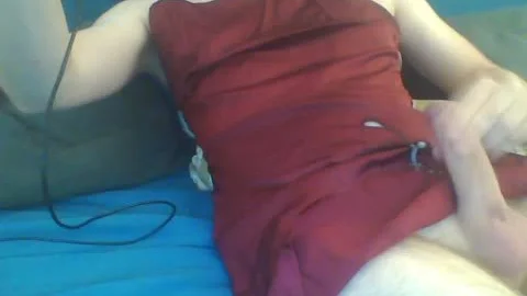 Red Satin Dress For A Cute Crossdresser Pt.1