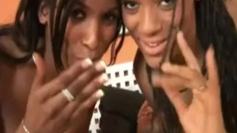 Black Shemale Babe Shares A Large White Cock With Her Busty Friend